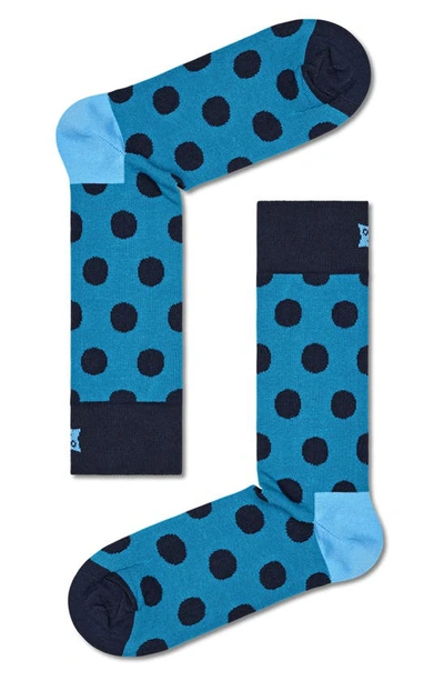 Shop Happy Socks Big Dot Crew Socks In Turquoise
