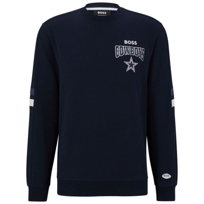 Shop Boss X Nfl Navy/white Dallas Cowboys Drive Crew Neck Pullover Sweatshirt