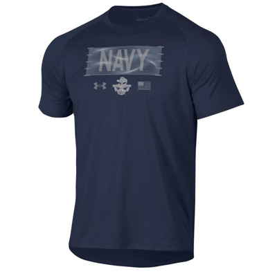 Shop Under Armour Navy Navy Midshipmen Silent Service Stacked Slim Fit Tech T-shirt