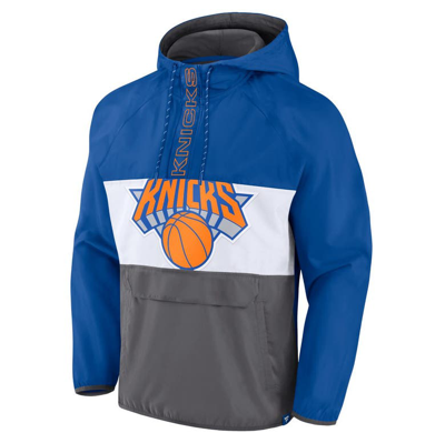 Shop Fanatics Branded  Blue/gray New York Knicks Anorak Flagrant Foul Color-block Raglan Hoodie Half-zip