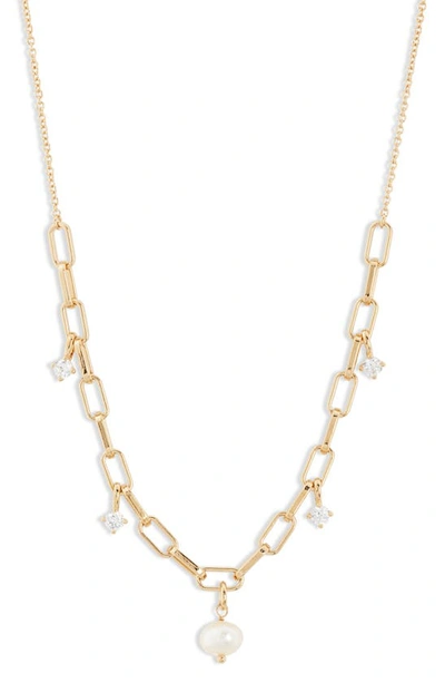 Shop Ajoa Pearl & Cubic Zirconia Necklace In Gold