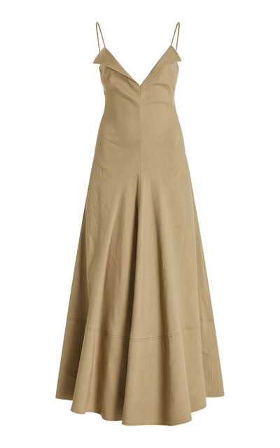 Shop Proenza Schouler Ruby Split-neck Eco-linen Maxi Dress In Bronze