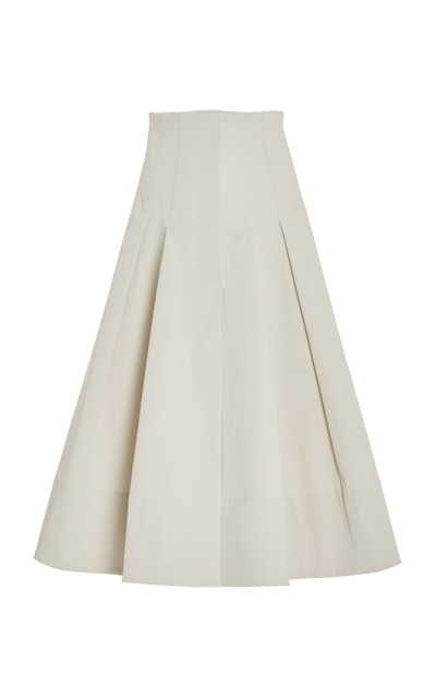 Shop Proenza Schouler Moore Pleated Stretch-cotton Twill Midi Skirt In Off-white