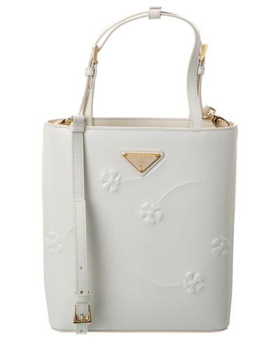 Shop Prada Flower Small Leather Tote In White