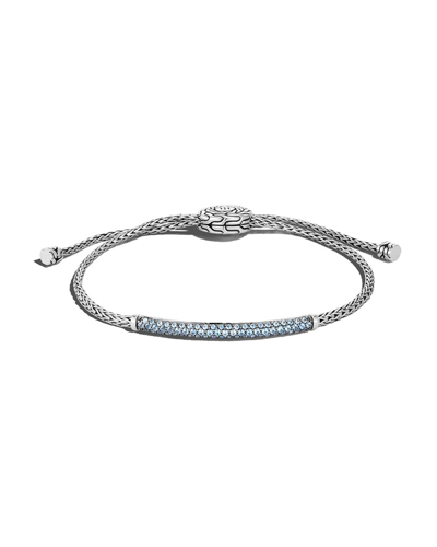 John Hardy Silver Treated Swiss Blue Topaz Classic Chain Station Bracelet