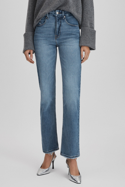 Good American Indigo  Distressed Straight Leg Jeans In Indigo