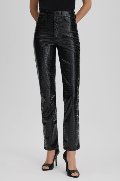 Shop Good American Black  Slim Fit Faux Leather Jeans