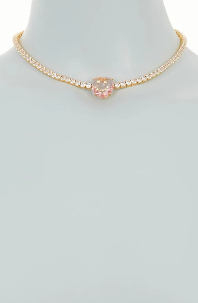 Shop Kg Kurt Geiger Crystal Heart Choker Necklace In Pink