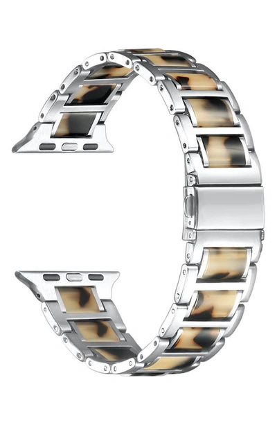 Shop The Posh Tech Resin Detail 23mm Apple Watch® Bracelet Watchband In Silver/ Light Natural Tortoise