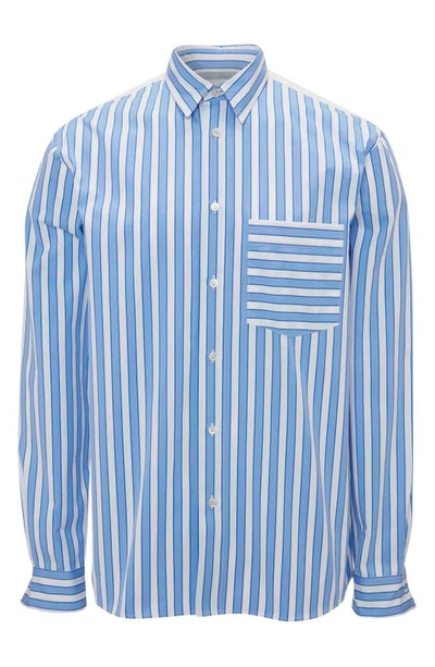 Shop Jw Anderson Classic Fit Stripe Patchwork Button-up Shirt In Blue/ White