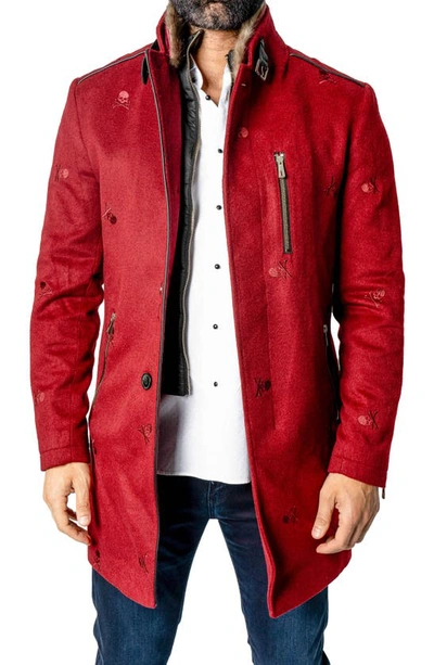 Shop Maceoo Captainskull Embroidered Peacoat In Red