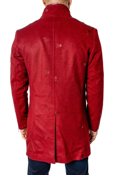 Shop Maceoo Captainskull Embroidered Peacoat In Red