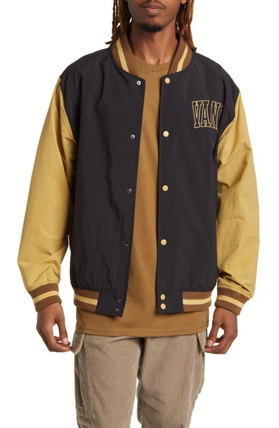 Shop Vans Athletic Prep Nylon Bomber Jacket In Black-antelope