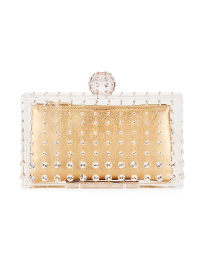 Shop Aquazzura Women's Tequila Crystal-embellished Clutch In Light Gold