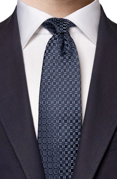 Shop Eton Geometric Silk Tie In Navy