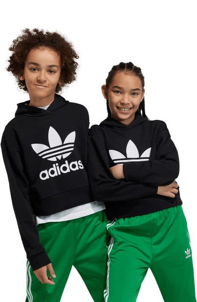 Shop Adidas Originals Kids' Adi Lifestyle Trefoil Logo Crop Graphic Hoodie In Black