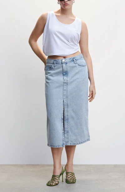 Shop Mango Denim Midi Skirt In Open Blue