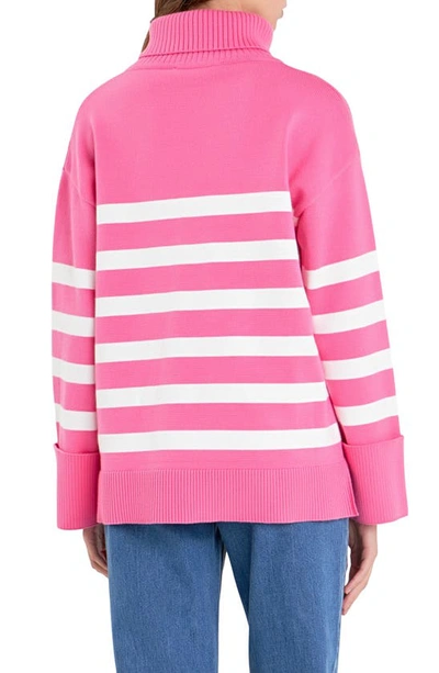 Shop English Factory Stripe Turtleneck Sweater In Pink/ White