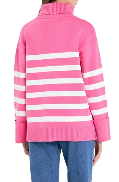 English Factory Stripe Turtleneck Sweater In Pink/ White