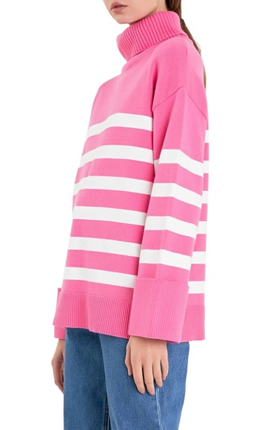 Shop English Factory Stripe Turtleneck Sweater In Pink/ White