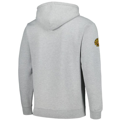 Shop Mitchell & Ness Heather Gray Boston Bruins 100th Anniversary Script Sweep Pullover Hoodie