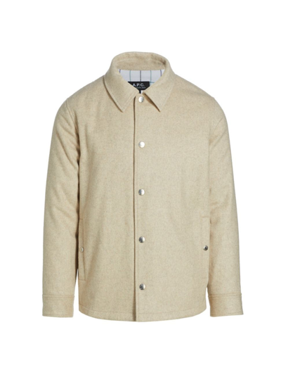 Shop Apc Men's Wool-blend Snap Jacket In Ecru