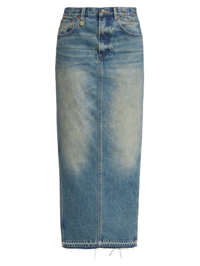 Shop R13 Women's Side Slit Denim Maxi Skirt In Clinton Blue