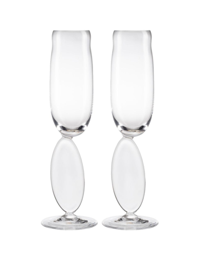 Shop Nude Glass Omnia Dripping Drops 2-piece Flute Glass Set In Neutral