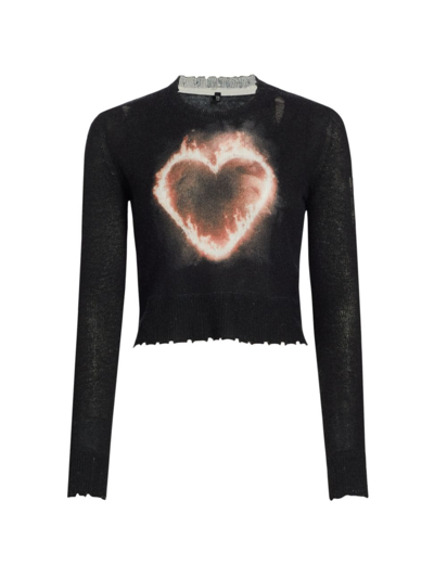 Shop R13 Women's Flaming Heart Cashmere Crop Top In Flaming Heart On Black