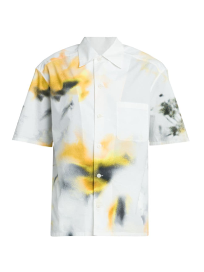 Shop Alexander Mcqueen Men's Hawaiian Cotton Shirt In White Yellow