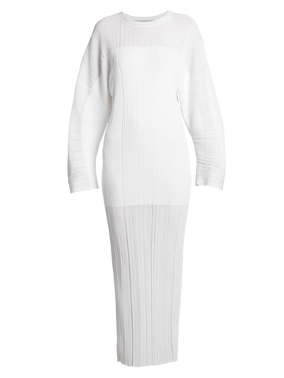 Shop Stella Mccartney Women's Plissé Long-sleeve Maxi Dress In Pure White