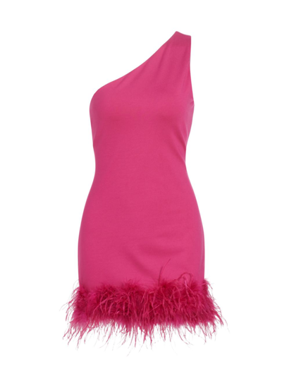 Shop Lamarque Women's Tafia Feather-trim One-shoulder Minidress In Lilac Rose