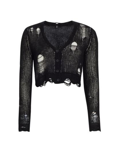 Shop R13 Women's Distressed Cashmere Crop Cardigan In Black On Ecru