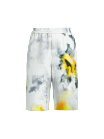 Shop Alexander Mcqueen Men's Printed Parka Shorts In White Yellow