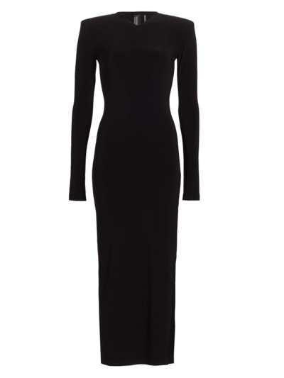 Shop Norma Kamali Women's Shoulder-pad Long-sleeve Maxi Dress In Black