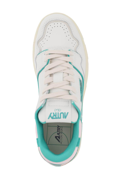 Shop Autry Leather Clc Sneakers In White,green,pink
