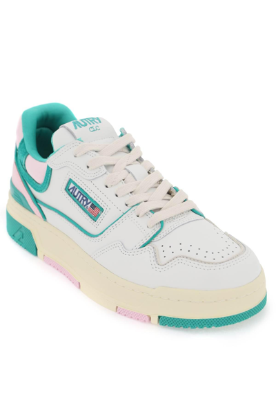 Shop Autry Leather Clc Sneakers In White,green,pink
