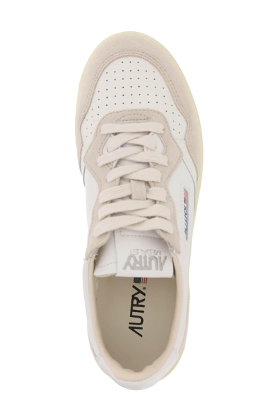Shop Autry Leather Medalist Low Sneakers In Beige,white