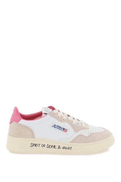 Shop Autry Leather Medalist Low Sneakers In Beige,white,pink