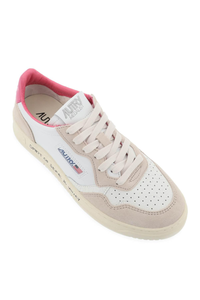 Shop Autry Leather Medalist Low Sneakers In Beige,white,pink
