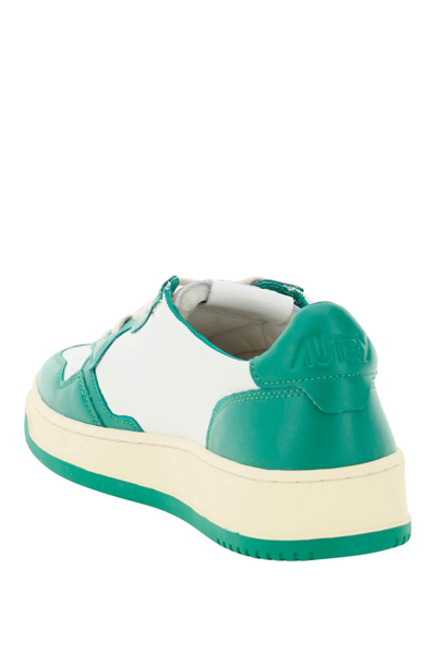 Shop Autry Leather Medalist Low Sneakers In White,green