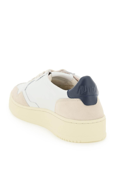 Shop Autry Leather Medalist Low Sneakers In Beige,white,blue