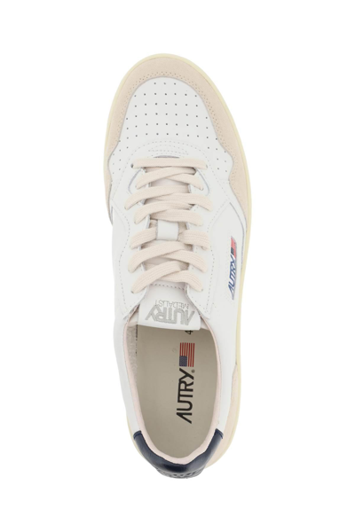 Shop Autry Leather Medalist Low Sneakers In Beige,white,blue