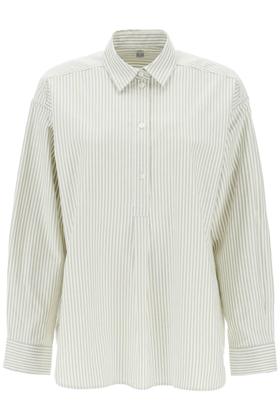 Shop Totême Striped Oxford Shirt In White,green