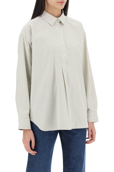 Shop Totême Striped Oxford Shirt In White,green