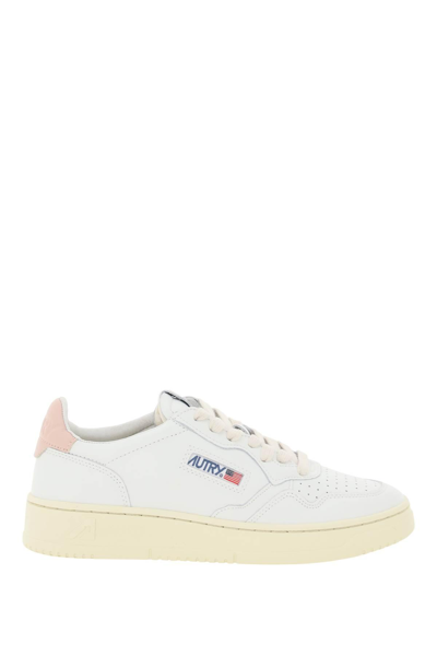Shop Autry Leather Medalist Low Sneakers In White,pink