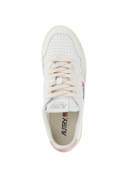 Shop Autry Leather Medalist Low Sneakers In White,pink
