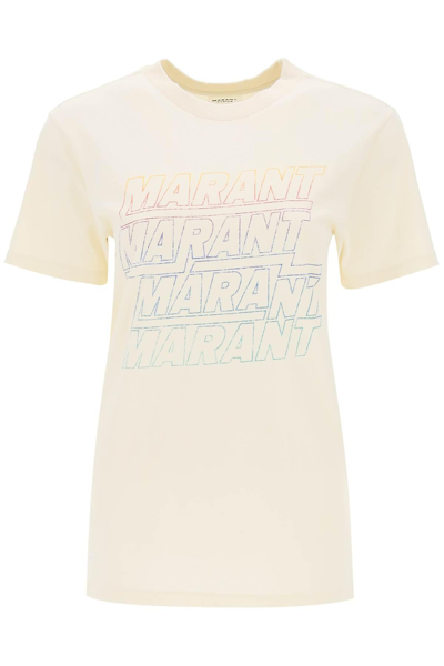 Shop Marant Etoile Zoeline T-shirt With Logo Print In Yellow