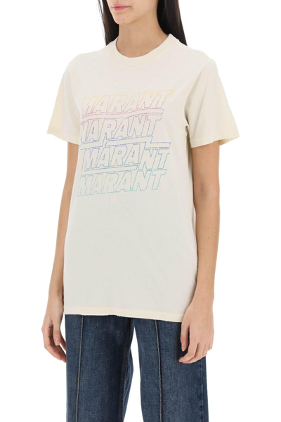 Shop Marant Etoile Zoeline T-shirt With Logo Print In Yellow