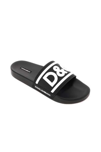 Shop Dolce & Gabbana Logo Rubber Slides In Black